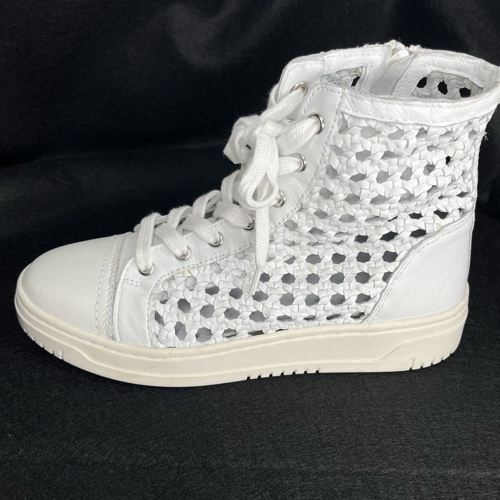 Free People Hayes High Top Sneakers Lace Up Side Zip Woven Ivory White 8.5 - Picture 4 of 12